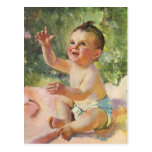 Vintage Children, Cute Baby Girl on a Pink Blanket Post Cards