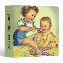 Vintage Children, Cute Happy Toddlers Smile Bottle 3 Ring Binder