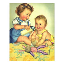 Vintage Children, Cute Happy Toddlers Smile Bottle Custom Invites