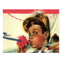 Vintage Children, Girl Noise Maker, Birthday Party Personalized Announcement