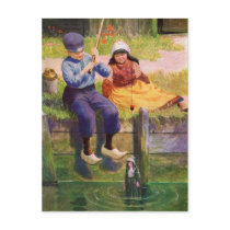 Vintage Children Gone Fishin' Postcard