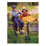 Vintage Children Gone Fishin' Postcard