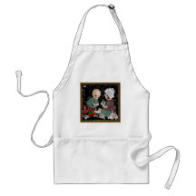 Vintage Children Having a Tea Party with Dolls Aprons