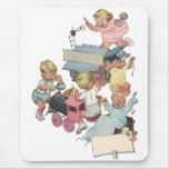 Vintage Children Having Fun Playing w Toy Trains Mouse Pad