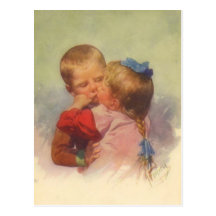 Vintage Children Kissing Art, Karl Feiertag 1910 Postcards