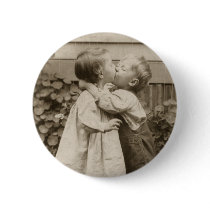 Vintage Children Kissing; Their First Kiss Button