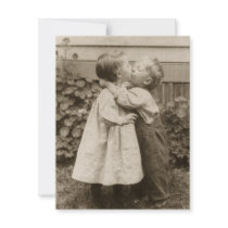 Vintage Children Kissing; Their First Kiss Announcement