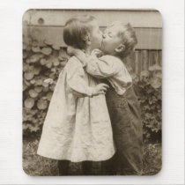 Vintage Children Kissing; Their First Kiss Mouse Pad