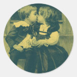 Vintage Children, Love, Romance, an Innocent Kiss Round Sticker