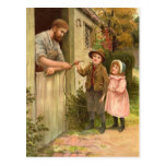 Vintage Children On Social Visit Postcard