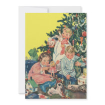 Vintage Children Opening Christmas Presents Custom Announcements