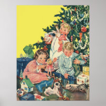 Vintage Children Opening Christmas Presents Posters