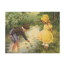Vintage Children Playing by the Creek Postcards