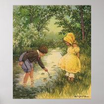 Vintage Children Playing by the Creek Poster