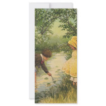 Vintage Children Playing by the Creek Customized Rack Card