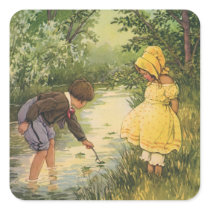 Vintage Children Playing by the Creek Stickers
