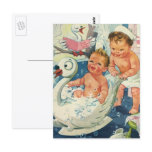 Vintage Children Playing in a Swan Bathtub postcards