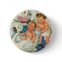 Vintage Children Playing w Bubbles in Swan Bathtub