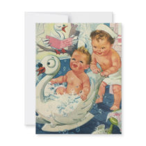 Vintage Children Playing w Bubbles in Swan Bathtub