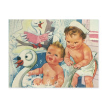 Vintage Children Playing w Bubbles in Swan Bathtub