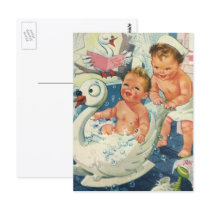 Vintage Children Playing w Bubbles in Swan Bathtub