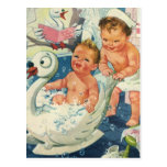 Vintage Children Playing w Bubbles in Swan Bathtub Post Card