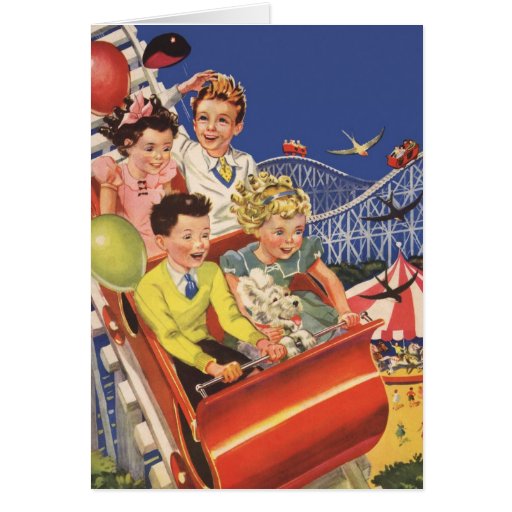 Vintage Children Roller Coaster Birthday Party Cards