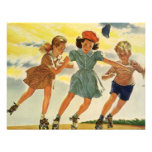 Vintage Children, Skating Skater Birthday Party Custom Announcement
