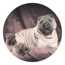 Vintage Chinese Shar Pei Wrinkles, Puppy Dogs Round Sticker