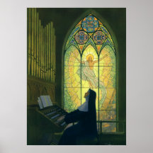 Vintage Christianity, Nun Playing Music in Church Poster