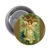 Vintage Christmas Angel Gold Star Holly Berries Pinback Buttons