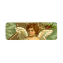 Vintage Christmas Angel Gold Star Holly Berries Custom Return Address Label