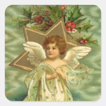 Vintage Christmas Angel Gold Star Holly Berries Stickers
