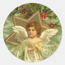 Vintage Christmas Angel Gold Star Holly Berries Stickers