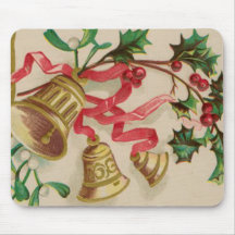 Vintage Christmas Bells, Ribbons and Holly Mousepad