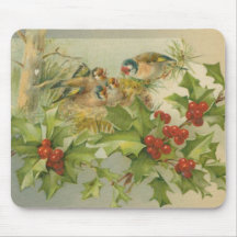 Vintage Christmas Birds Nest Mousepads