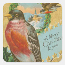 Vintage Christmas Birds Square Sticker