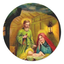 Vintage Christmas Birth of Jesus Round Stickers