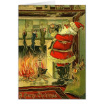 Vintage Christmas Card - Santa, Stockings