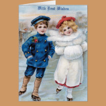 Vintage Christmas Card with Children Ice Skating cards