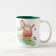 Vintage Christmas Cartoon Surfing Santa Claus Mugs