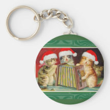 Vintage Christmas Cats Key Chains
