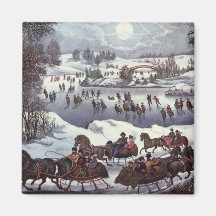 Vintage Christmas, Central Park in Winter Magnets