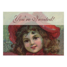 Vintage Christmas child with red Victorian Dress Custom Announcement