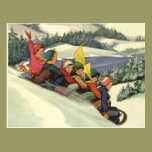 Vintage Christmas, Children Sledding Winter Snow postcards