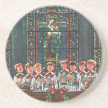 Vintage Christmas Choir in Church Children Singing Coasters