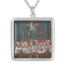 Vintage Christmas Choir in Church Children Singing Personalized Necklace