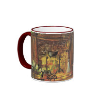 Vintage Christmas; Christmas Tree and Fireplace Coffee Mug