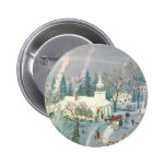 Vintage Christmas, Church Goers in Winter Snow Day Pins