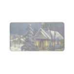 Vintage Christmas, Church in Moonlight Snow Winter Personalized Address Labels